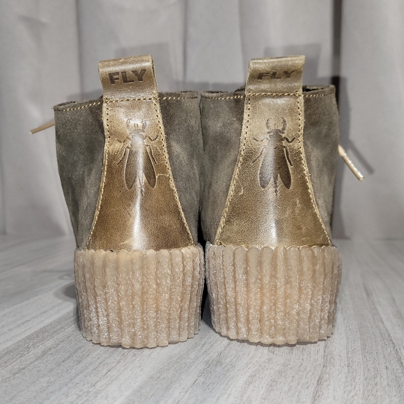 FLY London Olive Green Suede Leather Ankle Boot Bootie Wedge Heel Sneaker Sz 7.5 - Picture 5 of 10